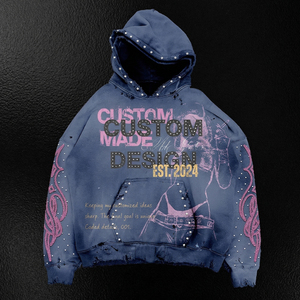 Ensemble de survêtement homme personnalisé avec broderie, strass et motifs graphiques, comprenant un sweat à capuche court à double couche et un pantalon de survêtement délavé à l'acide - Product Image 2