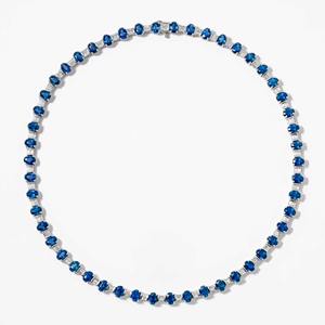 Impresionante Collar de Tenis de Oro Blanco de 14K con Zafiro Ovalado de 34.43ct Cultivado en Laboratorio, Diamante VVS de Corte Radiante, Certificado IGI, de Alta Gama y Fino - Product Image 1