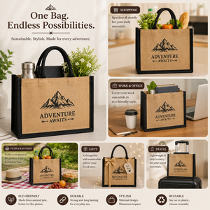 Sac fourre-tout en jute imprimé sur mesure, écologique, réutilisable, pour mariage, shopping et cadeaux, avec poignée en coton, 32x28x15cm - Product Image 4