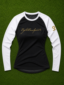 Micah Corporation Women’s Long-Sleeve <b>Raglan</b> Athletic Rashguard – Black & White - Product Image 2
