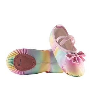 Chaussons de danse pour filles, semelle souple, paillettes arc-en-ciel, sangle élastique, avec nœud, pour la pratique de la danse. - Product Image 1