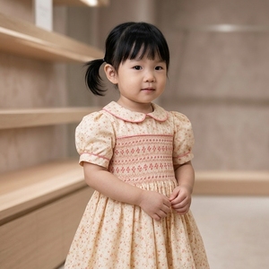 Robe pour bébé et enfant en coton, style vintage traditionnel, brodée, à manches bouffantes, motif floral éclatant, collection Printemps-Été, ODM/OEM - Product Image 1