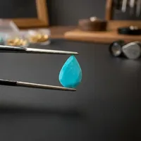 GNSJ Pierres précieuses en turquoise naturelle à 100 %, taille goutte de poire, coupe rose, facettées, certifiées par un tiers, éclat de facettes, pour la fabrication de bijoux