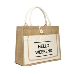 Sac fourre-tout en jute réutilisable et écologique pour femmes, logo personnalisé, shopping quotidien, sac d'épicerie en toile de jute avec sérigraphie, cadeau à usage quotidien - Product Image 1