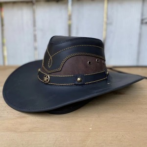 Adjustable Leather Cowboy <b>Hat</b> Wide Brim Casual Premium <b>Western</b> Style Cowhide Travel <b>Hat</b> Low Price - Product Image 2