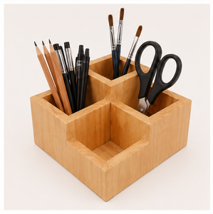 Eco-Friendly 4-Compartment Wooden Cutlery Holder & Desk Organizer Handcrafted Natural Utensil <b>Caddy</b> for <b>Kitchen</b> Countertop - Product Image 4