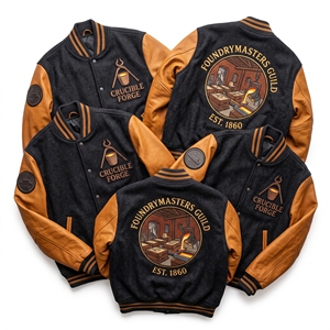 Chaqueta Letterman al por mayor, abrigo universitario de lana negra, bordado Barrel & Bung Cask Maker Cooperage, mangas de cuero marrón, estilo bomber - Product Image 4