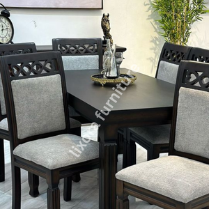 Luxury Handcrafted Solid Wood 6 Seater Dining <b>Table</b> Set Premium Dark <b>Walnut</b> Finish Modern Home Decor - Product Image 2