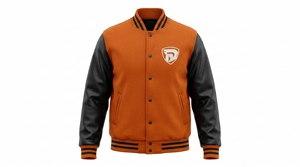 Chaqueta Varsity para Hombre Dumela, Naranja y Negra, Mangas de Cuero PU, Logotipo Frontal, Cierre de Botones, Ropa Exterior Casual de Otoño - Product Image 1
