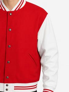 Veste universitaire rouge et blanche pour homme, couleur unie, fermeture à boutons, coupe-vent, style preppy, coupe régulière, vêtements d'hiver, laine/polyester - Product Image 4