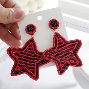 Pendientes y aros bordados a mano con cuentas de semillas para bodas, fiestas, pendientes colgantes redondos étnicos festivos, joyería de moda. - Product Image 3