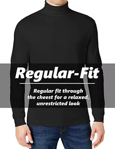 T-shirt à col roulé pour homme, formel, uni, tricoté, écologique, respirant, infroissable, coupe classique, en polyester/coton, manches longues - Product Image 6