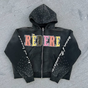 Sudadera Negra con Cierre para Hombre, con Estampado de Letras Coloridas y Diseño de Escritura en las Mangas, Ropa Casual de Otoño - Product Image 1