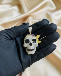 Pendentif Crâne Moissanite Iced Out, Bijou Hip Hop Bling, Pendentif Crâne Rapper pour Hommes, Bijou Gothique, Pendentif Cool Rock Punk - Product Image 1