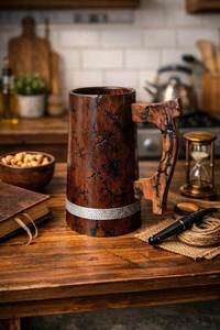 Jarra de Cerveza de Madera Hecha a Mano de Lujo, Estilo Vikingo Rústico, Jarra de Madera Natural Sólida, Taza de Café Clásica para Uso Doméstico - Product Image 3