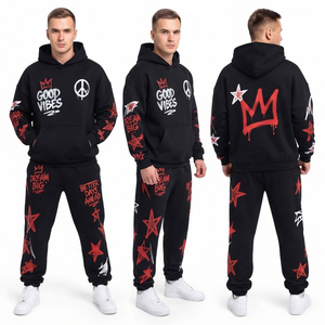 Ensemble de survêtement épais personnalisé pour homme, style streetwear, avec sweat à capuche à épaules tombantes et pantalon de jogging en molleton bouclette, couleur unie, pour l'hiver - Product Image 5