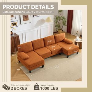 Divano Sezionale Moderno a 3 Posti da 111,4 Pollici con Rivestimento Rimovibile, Imbottitura in Piuma, Estensibile, Arredamento Solido per Soggiorno - Product Image 6
