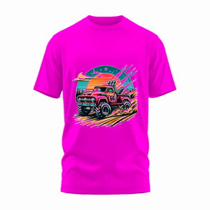 T-shirt bleu à manches courtes pour homme, col rond, coupe classique, imprimé rétro camion, décontracté, en jersey de coton - Product Image 4