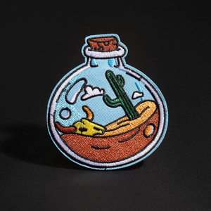 Eco-Friendly Canvas Desert Scene Embroidered <b>Patch</b> with Cactus and Snake in Bottle Shape <b>Sew</b>-<b>On</b> Applique for Clothing Gifts - Product Image 1