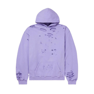 เสื้อฮู้ดดี้ผู้ชายไซส์ใหญ่ สีม่วง ดีไซน์ขาดๆ แบบดิสเทรส ตัดเย็บด้วยผ้าฝ้ายเฟรนช์เทอร์รี่ สไตล์ฤดูใบไม้ร่วง - Product Image 1