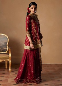 Ensemble Anarkali brodé style velours bordeaux traditionnel pakistanais pour mariage, taille naturelle, robe de soirée pour femme - Product Image 3