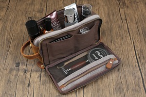 <b>Mens</b> Vintage Canvas Leather Toiletry Bag Waterproof Travel Wash Organizer <b>Pouch</b> Custom Shaving Dopp Kit Bulk LCTB-0003B - Product Image 4