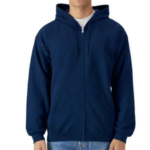 Sweat-shirt à capuche zippé bleu marine pour homme, coupe classique, en molleton tricoté, couleur unie, décontracté, écologique, polyester/coton, vêtements d'hiver - Product Image 1