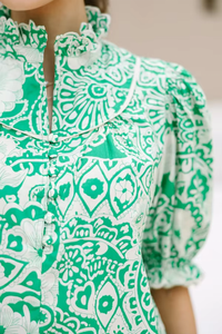 เสื้อผู้หญิงสไตล์เรโทรลายดอกไม้ฤดูร้อน คอปกทรงกลีบบัว แขนพอง ผ้าไม่ทอ สไตล์โบฮีเมียนลำลอง - Product Image 4