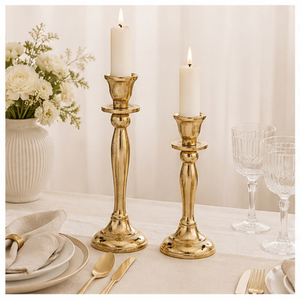 Elegant Vintage Brass Candle Holder Set for Taper Candles Antique Gold <b>Candlestick</b> Stand for Luxury Wedding Centerpieces - Product Image 2