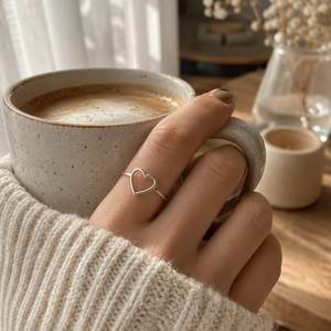 Bague Cœur Ouvert en Argent Sterling 925, Fine et Minimaliste, Bague de Promesse, Cadeau pour Femme, Bijoux Simples en Gros - Product Image 1
