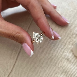 IGI Certified & VVS Clarity Pear Shaped Lab Created Diamond Solitaire <b>Ring</b> Thin <b>Dainty</b> Proposal Diamond <b>Ring</b> for Sale Export - Product Image 4