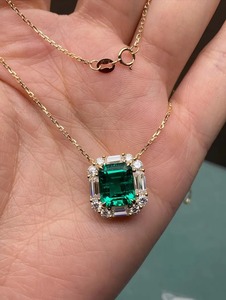 4.5ct Lab <b>Emerald</b> <b>Pendant</b> Green Gemstone Necklace 18k Gold Art Deco Halo Charm Baguette Diamond Necklace <b>Pendant</b> - Product Image 1