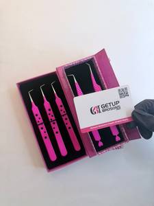 แหนบดึงขนตาปลายแหลมสีชมพูร้อน 45/90 องศา ผลิตจากสแตนเลสเคลือบสีเงิน ป้องกันแม่เหล็ก ป้องกันไฟฟ้าสถิต ปลายเรียบ รูปหัวใจ - Product Image 1