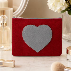 Bolsa de Cosméticos de Yute con Parche de Corazón Personalizado, Bolsa de Maquillaje con Cierre de Algodón Reciclado, 22.5x15cm, Regalo de San Valentín, Fabricante Mayorista OEM ODM - Product Image 4