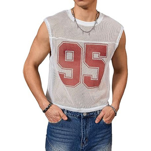 Men's Jersey Shirt Number Graphic Mesh Tank Top Football Sleeveless Crop Tops - Product Image 1