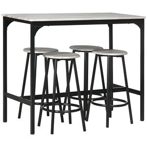 Ensemble de 5 meubles de salle à manger de style européen, table de bar en bois MDF gris, tabourets avec structure en métal industriel pour pub, maison, salle à manger - Product Image 1