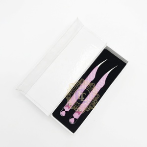 แหนบต่อขนตาปลอมทำจากสเตนเลสแบบมืออาชีพแหนบแยกกระดาษสีชมพูเคลือบด้วยกระดาษสีเงิน - Product Image 1