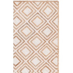 Tapis géométrique en jute rectangulaire moderne à tissage plat antidérapant pour salon, motif blanc beige - Product Image 2