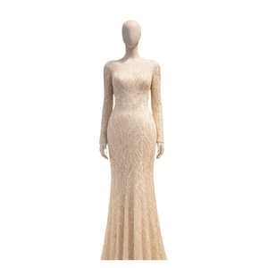 Designer Mauve Sequined Hand Beaded Vintage Evening Gown for Women | Elegant <b>Floor</b>-Length Party Wedding Dress Floral Embroidery - Product Image 4