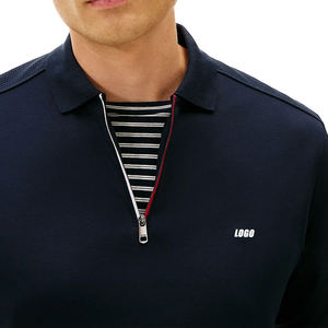 Polo de punto entrelazado con cremallera y logotipo bordado personalizado de primera calidad, corte regular, para hombre, transpirable, de algodón, informal. - Product Image 4