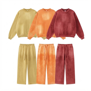 Ensemble de survêtement unisexe en coton teint par immersion, col rond, manches longues, couleur dégradée, coupe ample, décontracté, pour l'automne, avec pantalon à cordon de serrage - Product Image 3