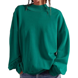Sweat-shirt à col roulé oversize pour femme, 100% coton, épaules tombantes, couleur unie, grande taille, streetwear d'automne, pull à manches longues - Product Image 2