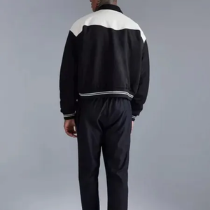 Veste universitaire homme noire et blanche à blocs de couleur, col rabattu, manches classiques, tenue décontractée d'automne, logo imprimé sur le bas - Product Image 2