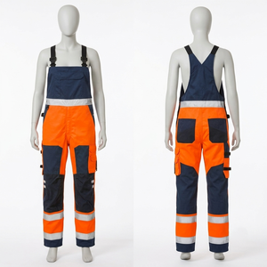 Women <b>Work</b> Bib <b>Pant</b> 260 GSM Poly Cotton Twill Reflective Navy Blue Cargo Pocket Design Custom Embroidery Print Logo - Product Image 2
