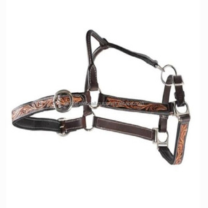 Licou de cheval en cuir véritable usiné à la main à motif western en relief floral personnalisé avec quincaillerie en nickel entièrement réglable - Product Image 5