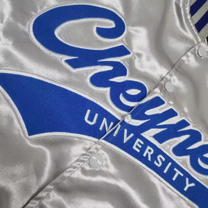 Hot Selling Men's University Varsity <b>Jacket</b> Men's <b>Silver</b> Blue Embroidered Letterman Bomber Zipper Front Preppy Style Autumn Wear - Product Image 6