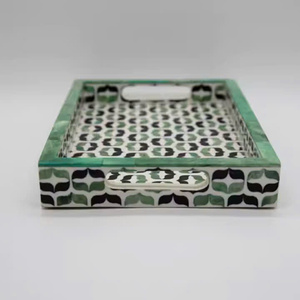 Wholesale rectangular mother-of-pearl inlaid <b>trays</b> <b>for</b> cups. Kitchen and household serving <b>trays</b>, various designs. - Product Image 2
