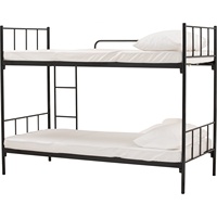 Lit superposé double en métal NUHOOM-BASIC Modèle 658006, cadre industriel noir, taille lit simple, pour dortoir, appartement commercial, hôtel