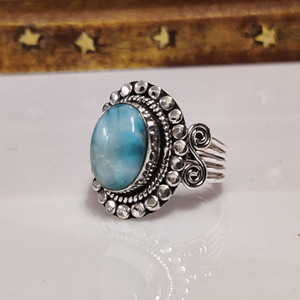 Larimar Gemstone Handmade <b>Ring</b> 925 Sterling <b>Silver</b> Natural Larimar Boho <b>Statement</b> Jewelry - Product Image 4