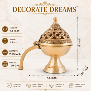 Encensoir artisanal en laiton pur Dhuna Loban, brûleur d'encens traditionnel pour la prière, la Pooja, les rituels du temple et la décoration intérieure - Product Image 5